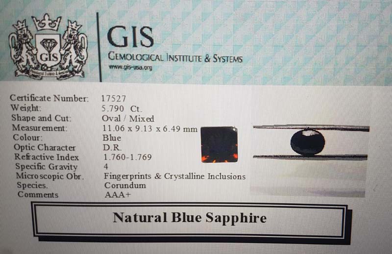 Blue Sapphire 5.79 Ct.