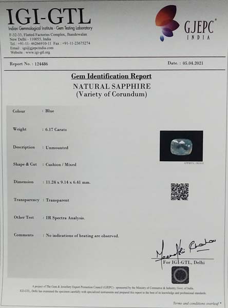 Blue Sapphire 6.17 Ct. Blue Sapphire 6.17 Ct.