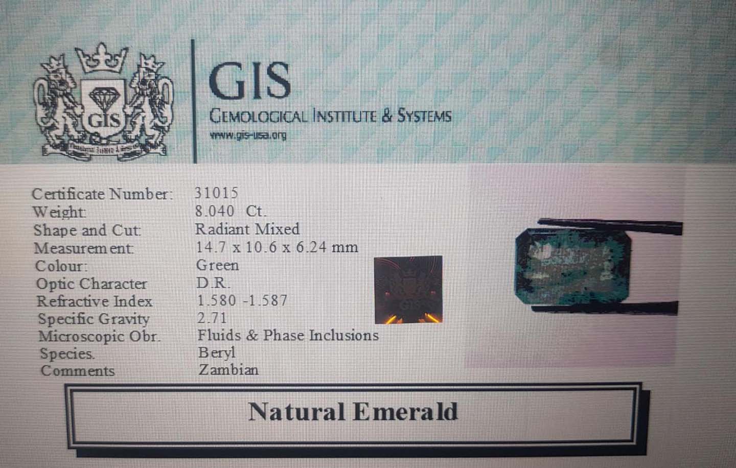 Emerald 8.04 Ct.