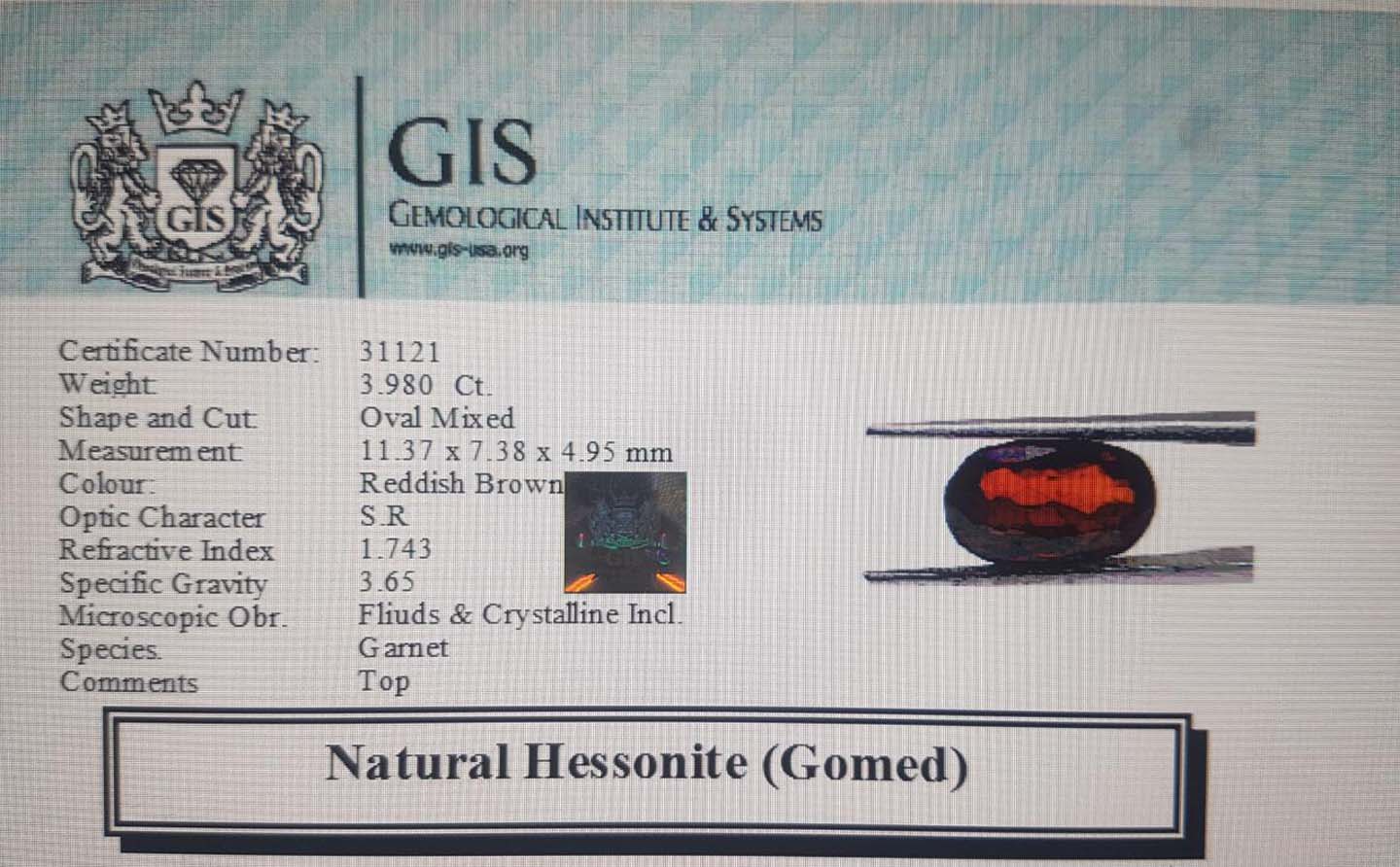 Hessonite (Gomed) 3.98 Ct.