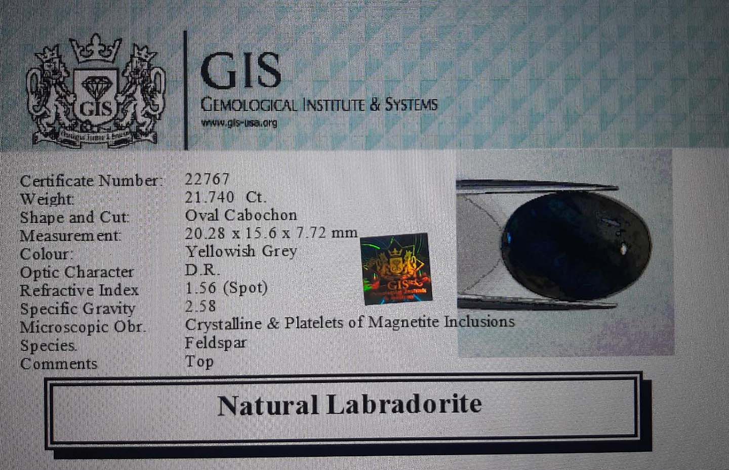 Labradorite 21.74 Ct.