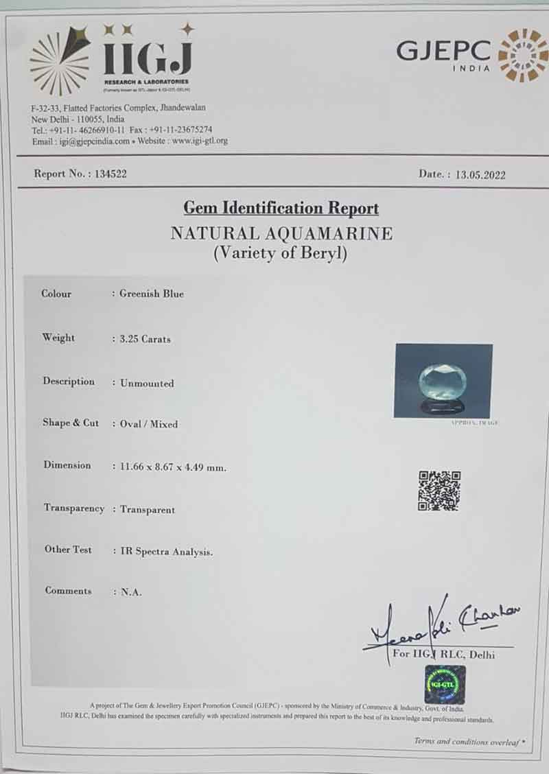 Aquamarine 3.25 Ct.