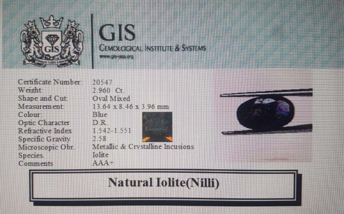 Iolite(Nilli) 2.96 Ct.