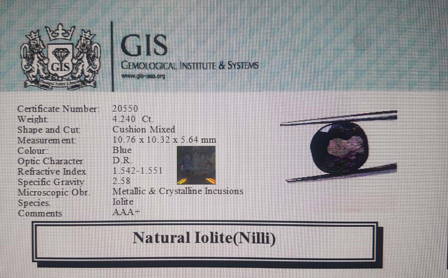 Iolite(Nilli) 4.24 Ct.