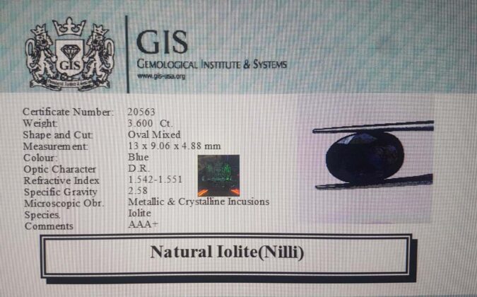 Iolite(Nilli) 3.6 Ct.
