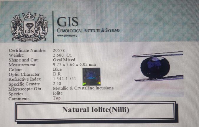 Iolite(Nilli) 2.66 Ct.