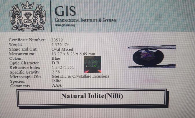 Iolite(Nilli) 4.52 Ct.