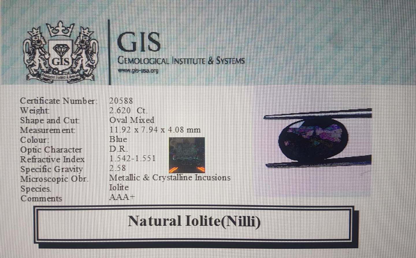 Iolite(Nilli) 2.62 Ct.