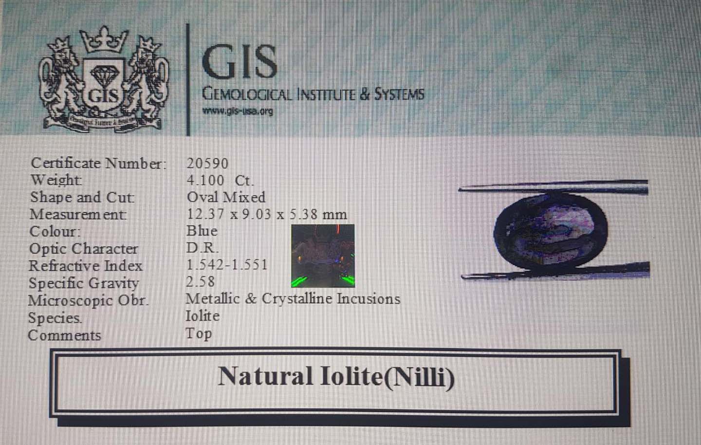 Iolite(Nilli) 4.1 Ct. Iolite(Nilli) 4.1 Ct.
