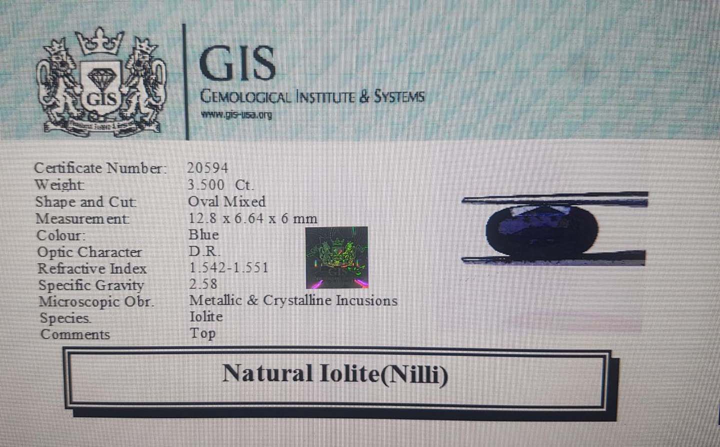 Iolite(Nilli) 3.5 Ct.