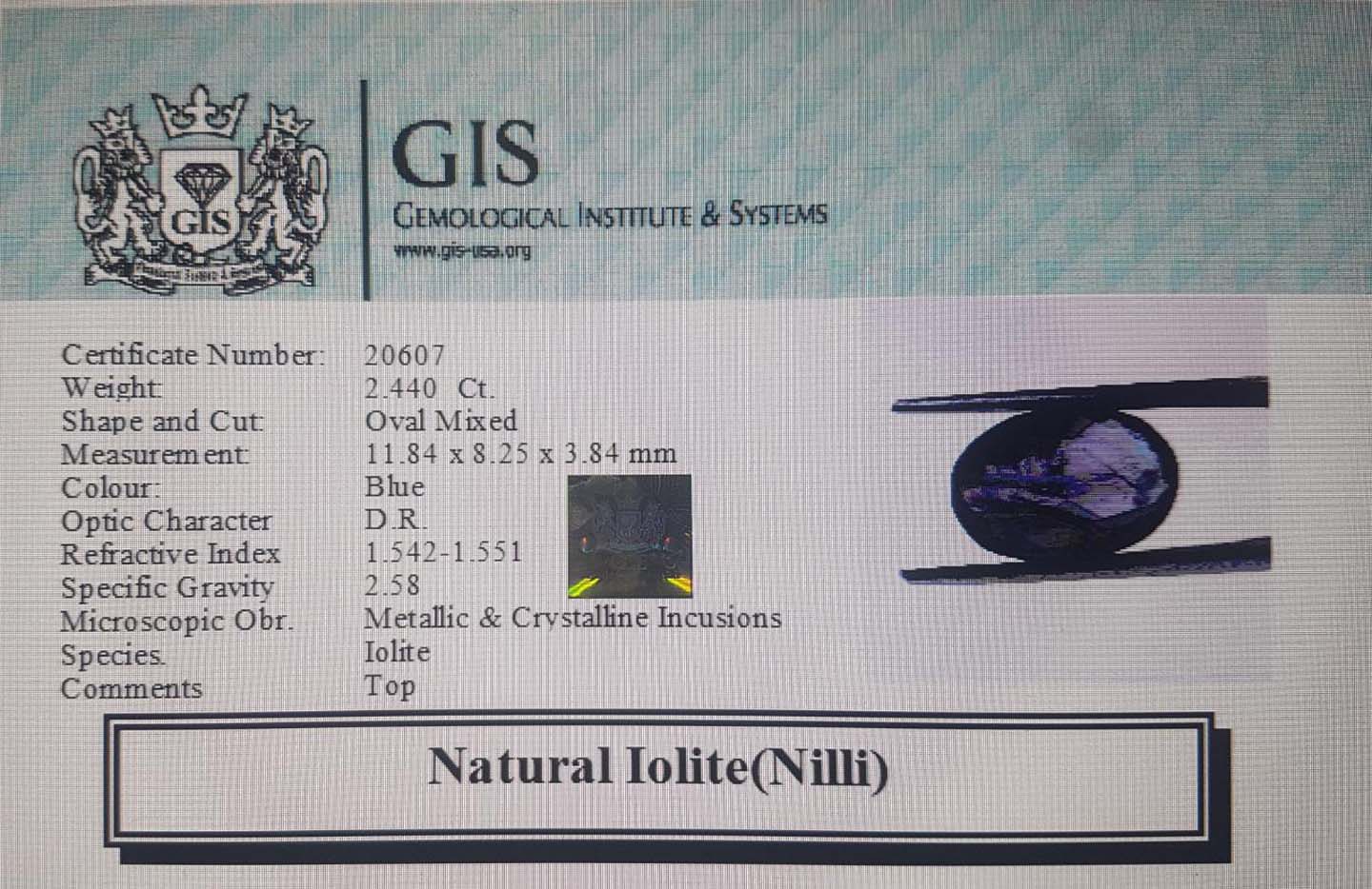 Iolite(Nilli) 2.44 Ct.