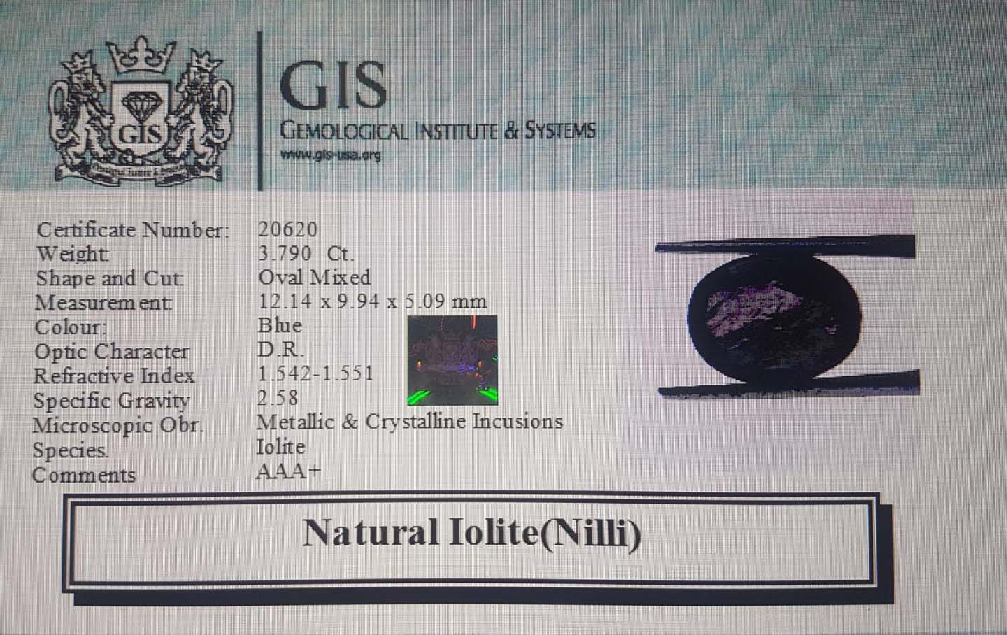 Iolite(Nilli) 3.79 Ct.