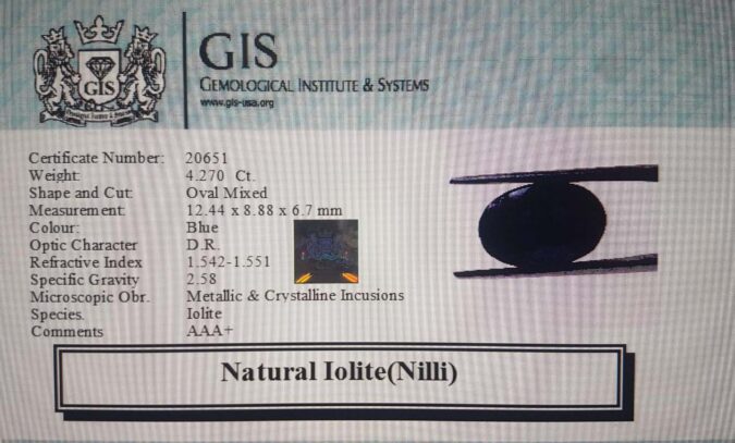 Iolite(Nilli) 4.27 Ct.