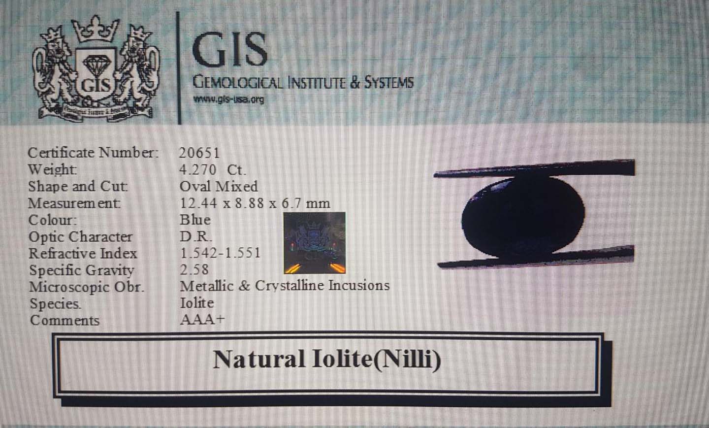 Iolite(Nilli) 4.27 Ct.