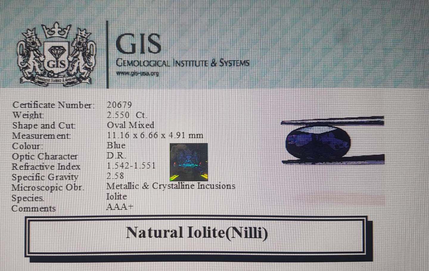 Iolite(Nilli) 2.55 Ct.