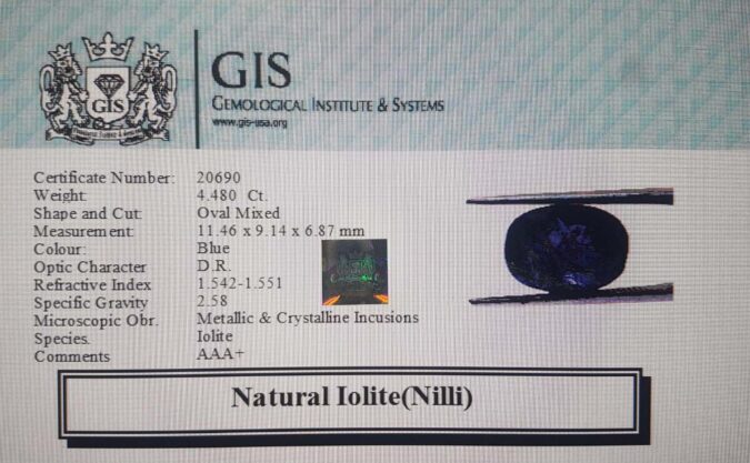 Iolite(Nilli) 4.48 Ct.