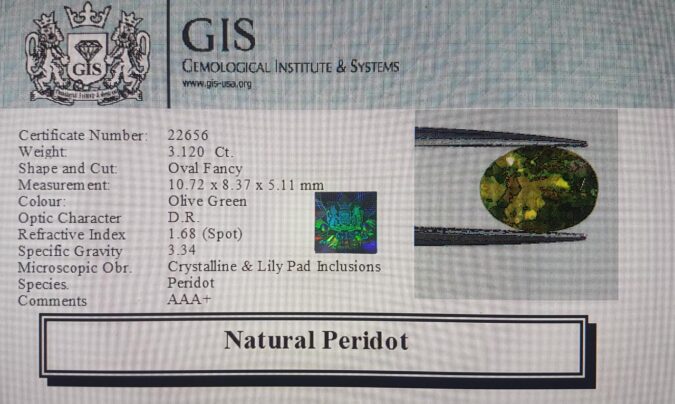 Peridot 3.12 Ct.