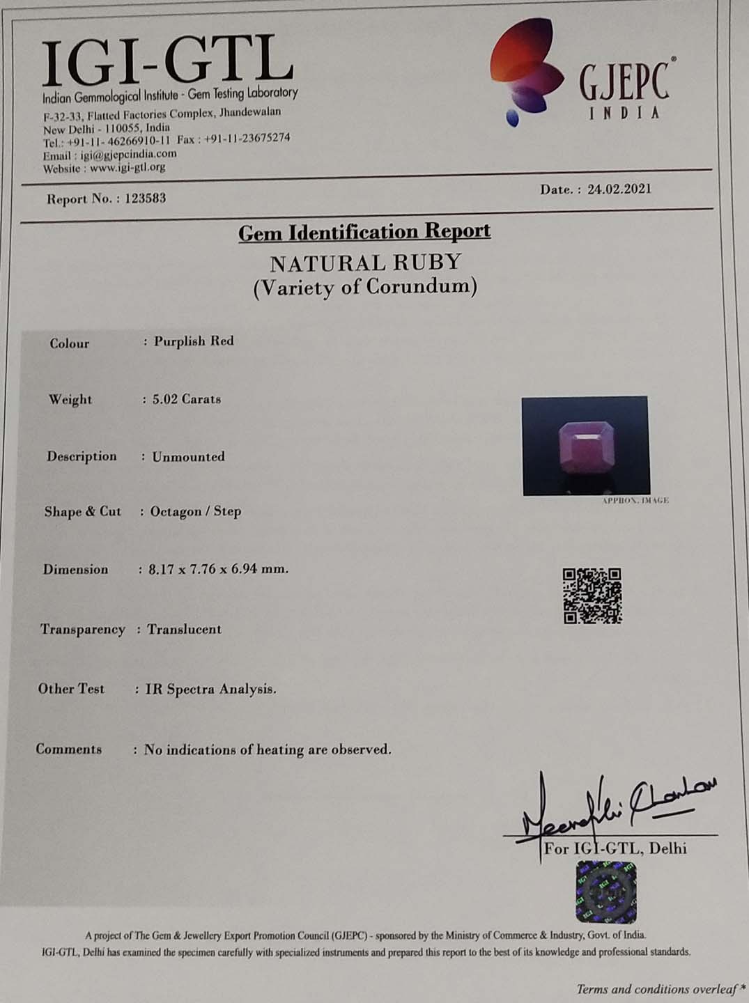 Ruby 5.02 Ct.