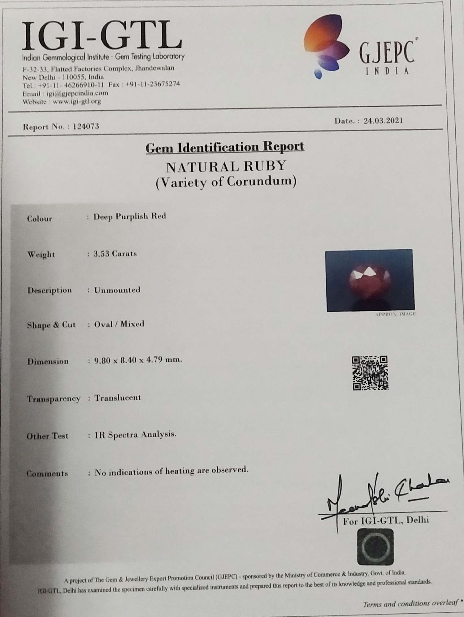 Ruby 3.53 Ct.