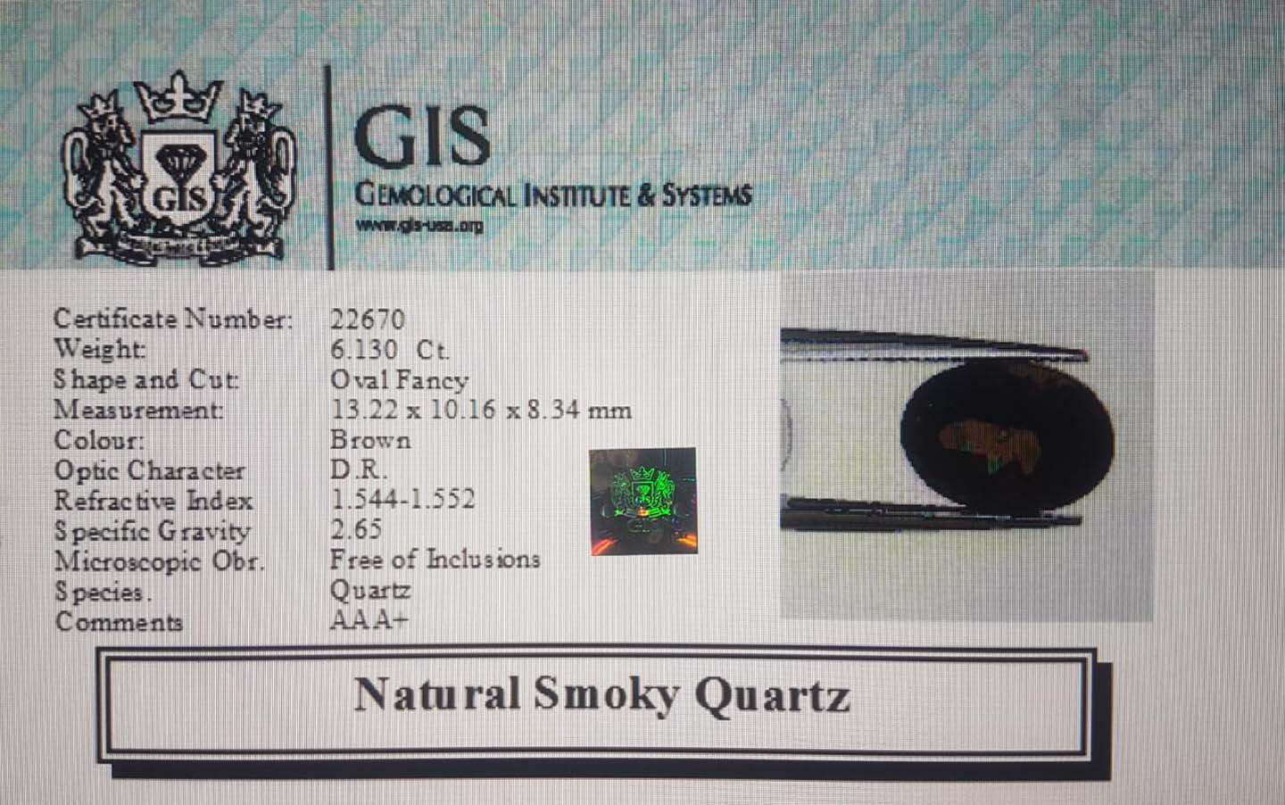 Smoky Quartz 6.13 Ct.