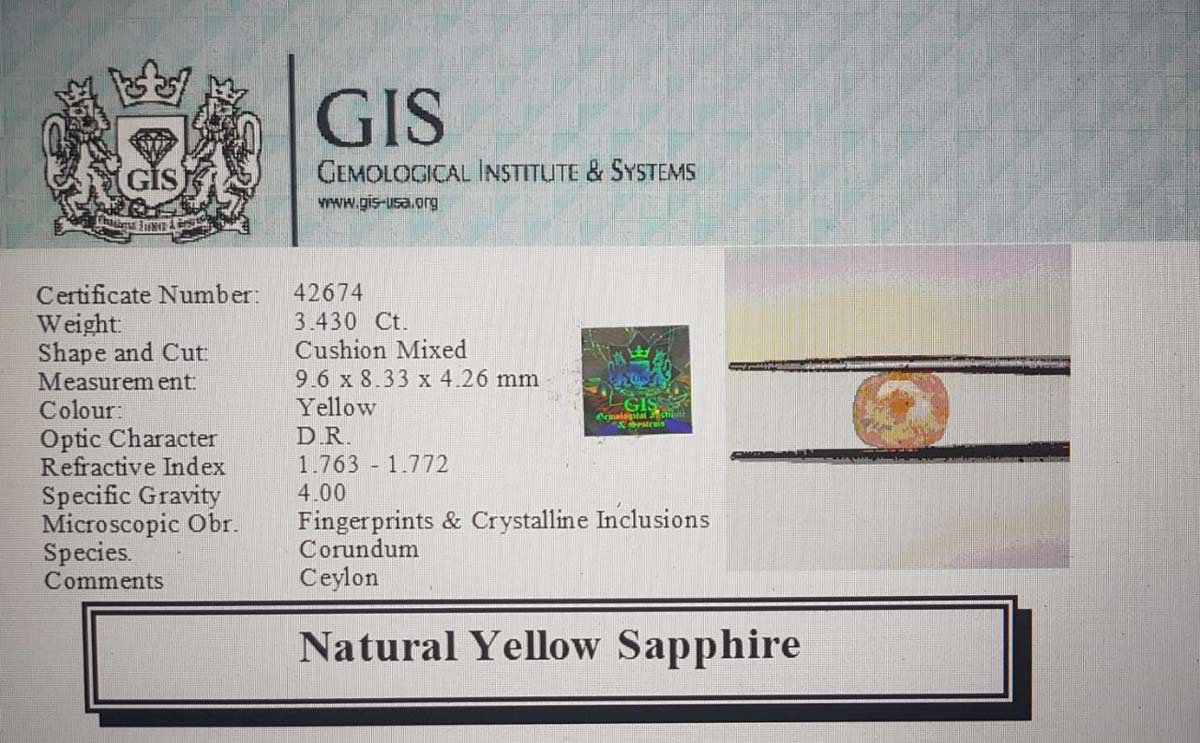 Yellow Sapphire 3.43 Ct.