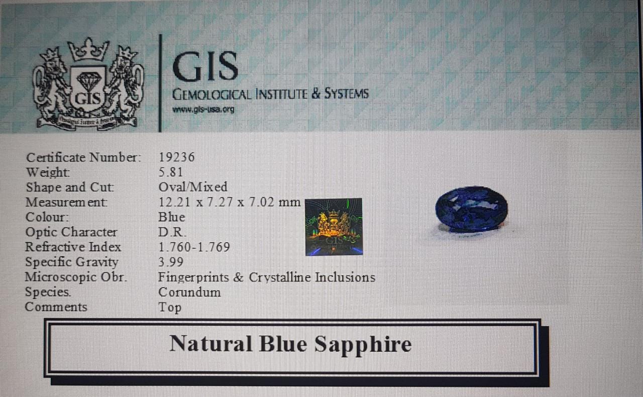 Blue Sapphire 5.81 Ct.