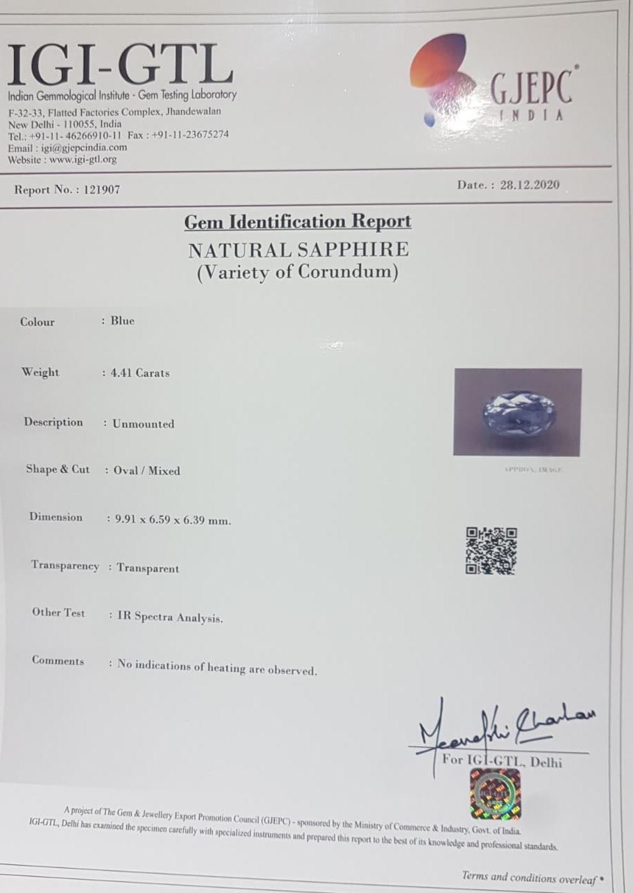 Blue Sapphire 4.41 Ct.