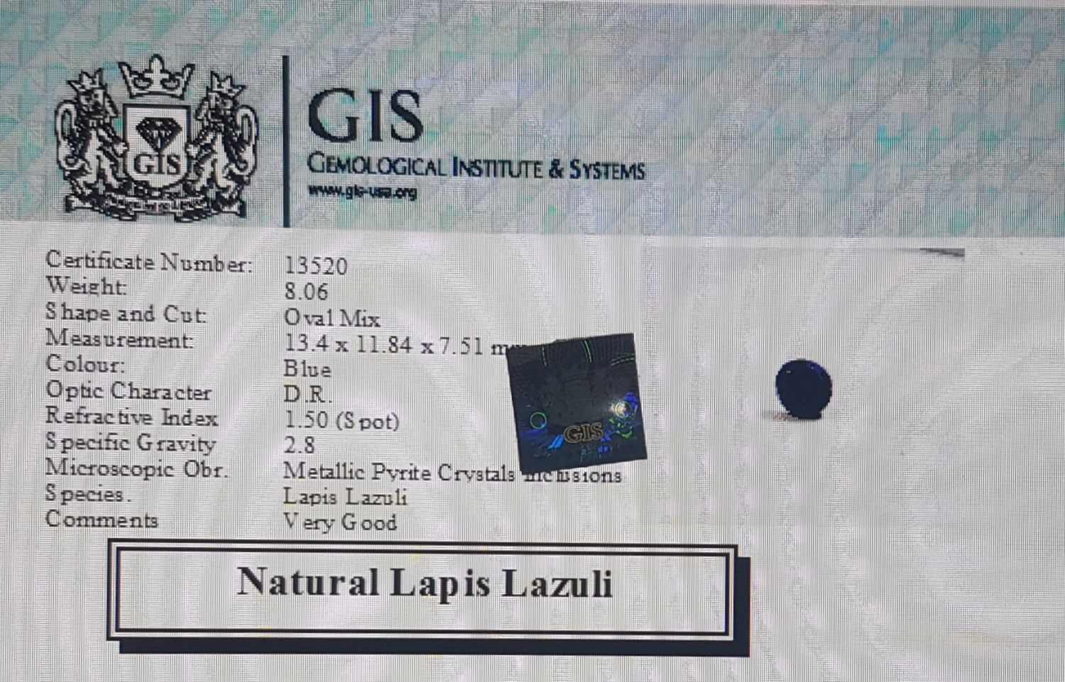 Lapis Lazuli 8.06 Ct.