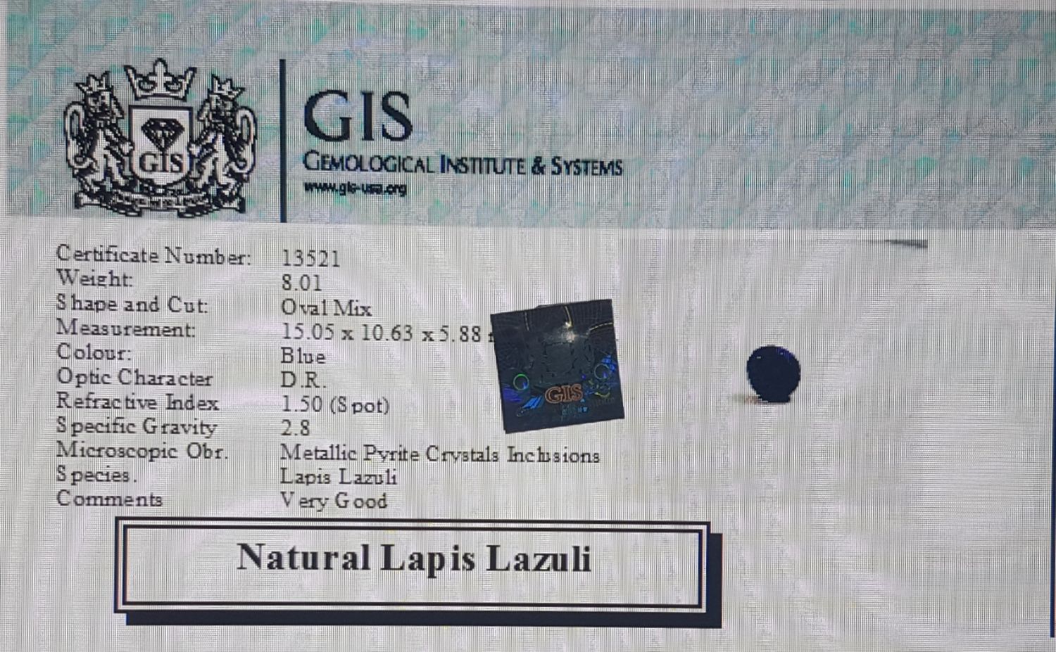 Lapis Lazuli 8.01 Ct.