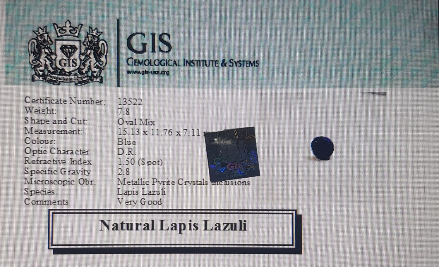 Lapis Lazuli 7.8 Ct.