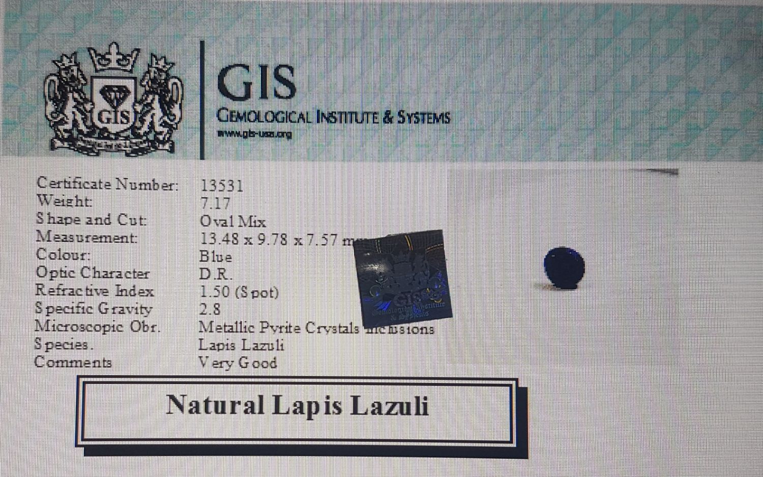 Lapis Lazuli 7.17 Ct.
