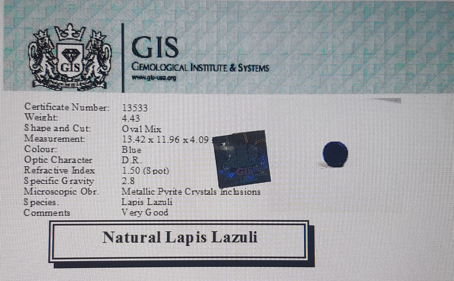 Lapis Lazuli 4.43 Ct.