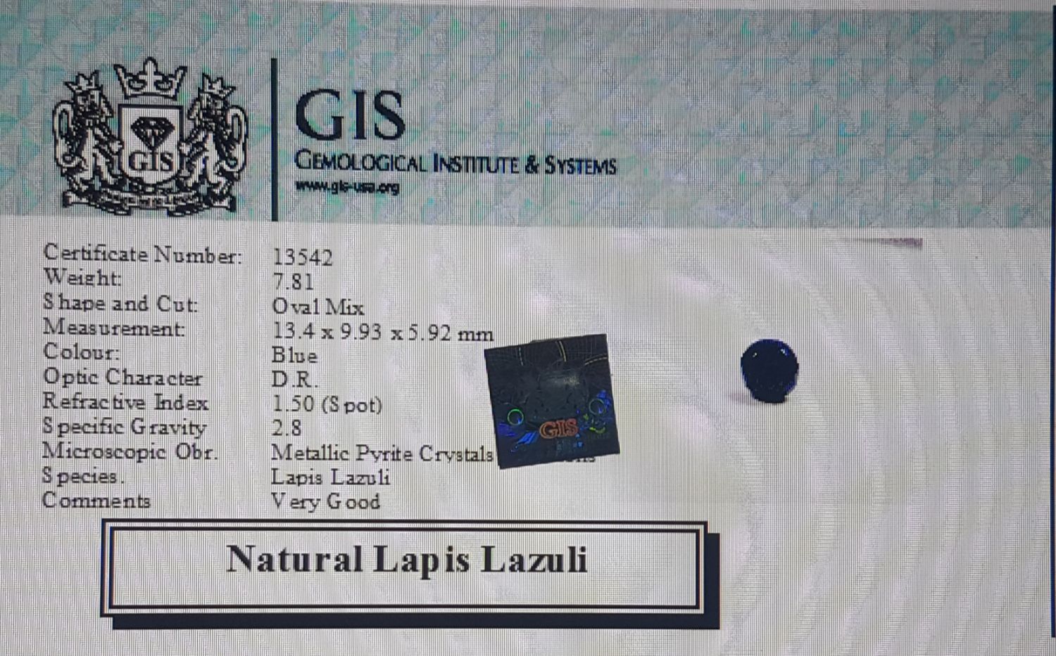 Lapis Lazuli 7.81 Ct.