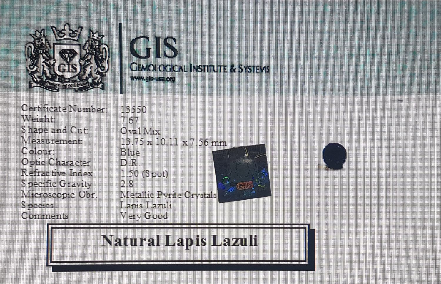 Lapis Lazuli 7.67 Ct.