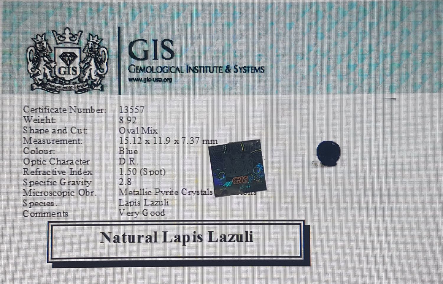 Lapis Lazuli 8.92 Ct.