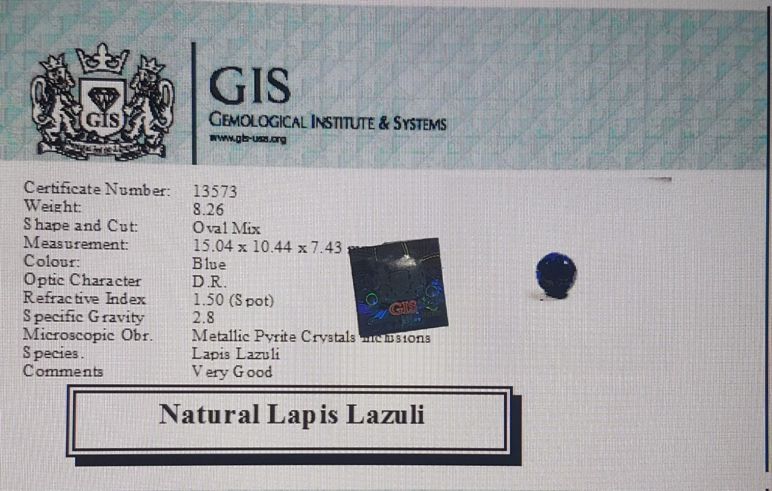 Lapis Lazuli 8.26 Ct.