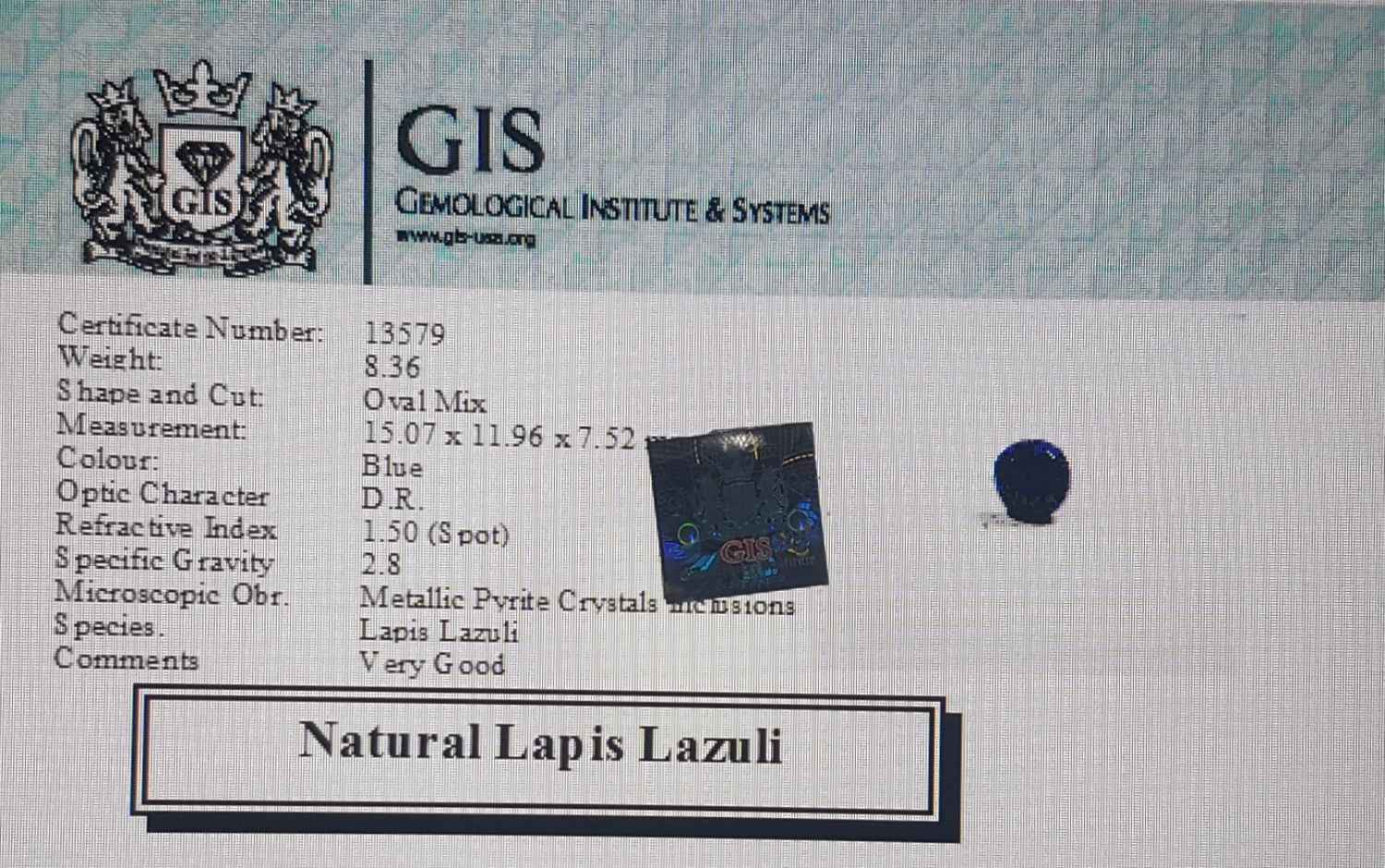Lapis Lazuli 8.36 Ct.