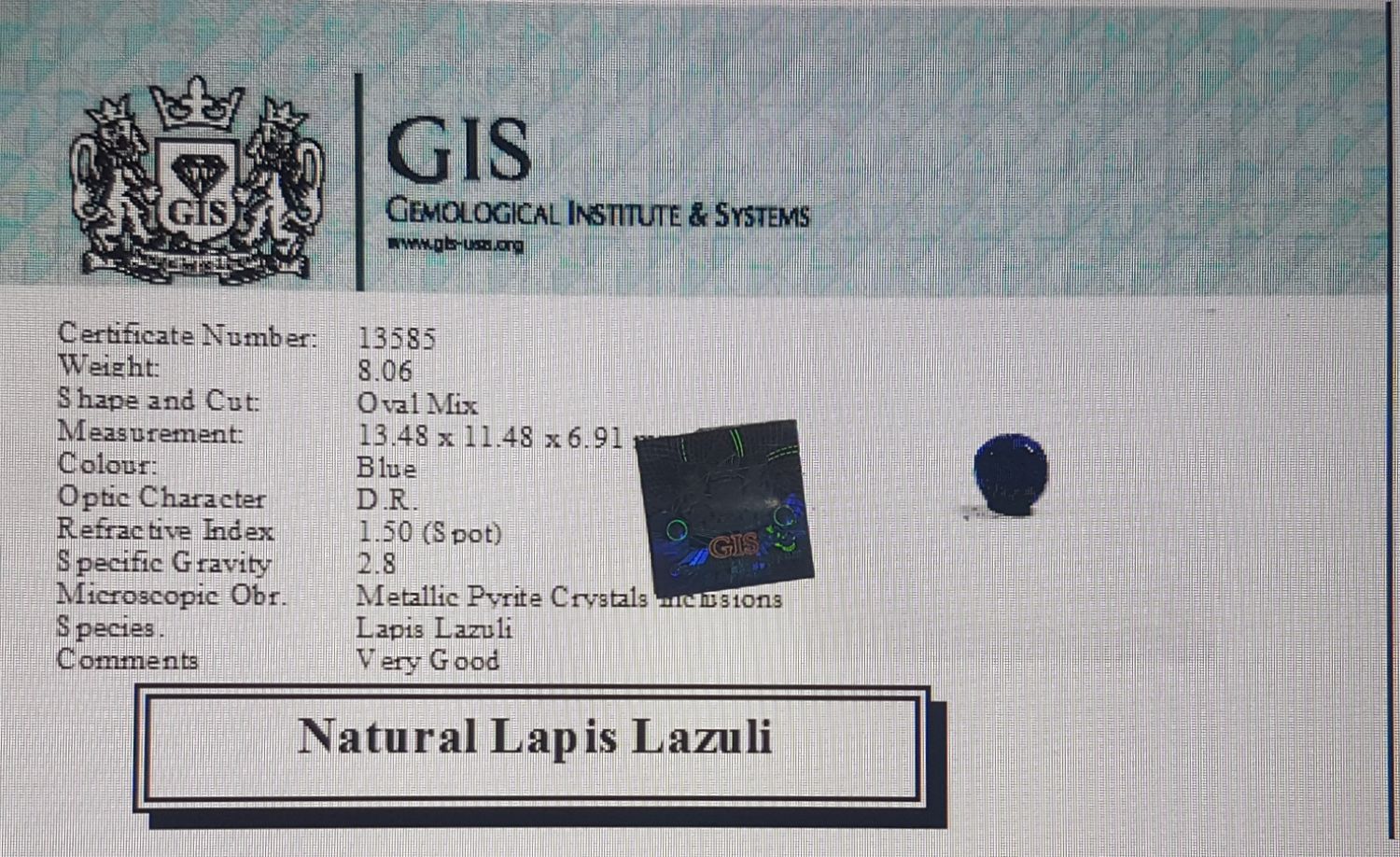 Lapis Lazuli 8.06 Ct.