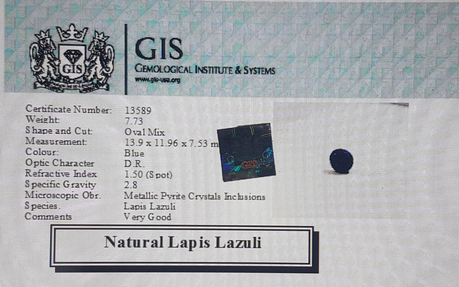 Lapis Lazuli 7.73 Ct.
