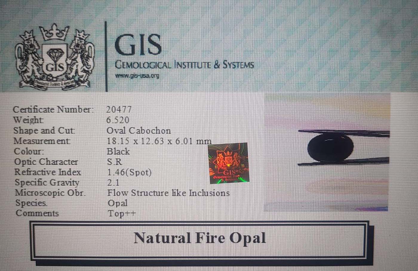 Fire Opal 6.52 Ct.