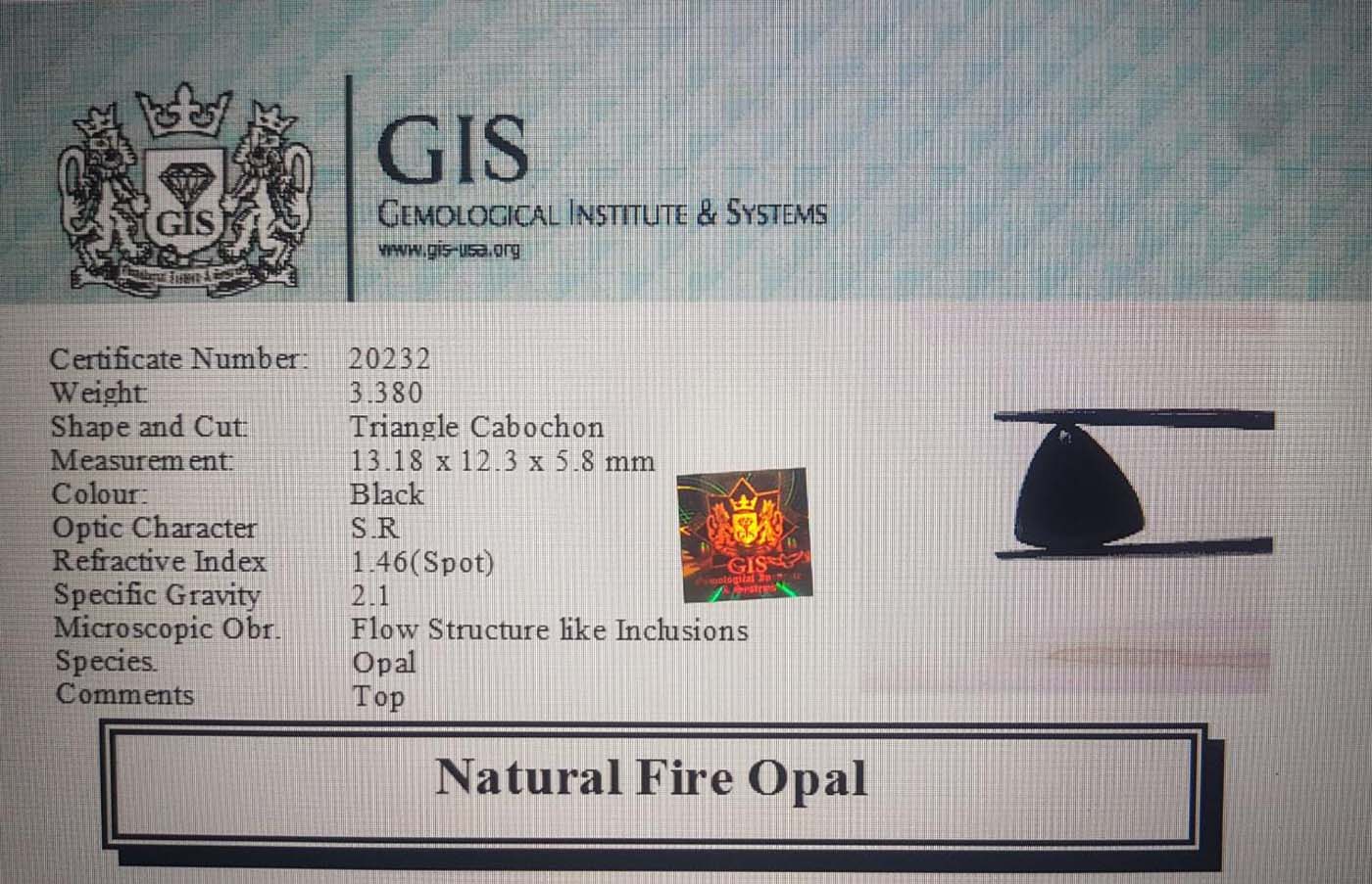 Fire Opal 3.38 Ct.