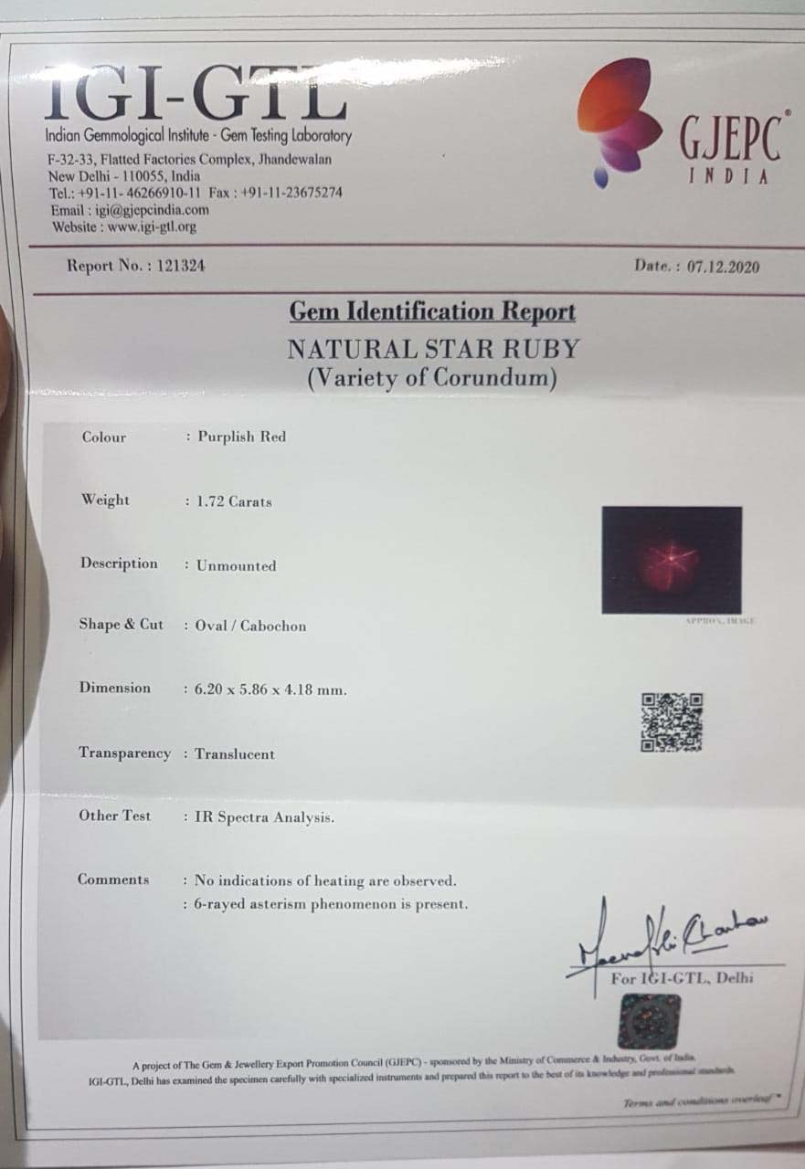 Star Ruby 1.72 Ct.
