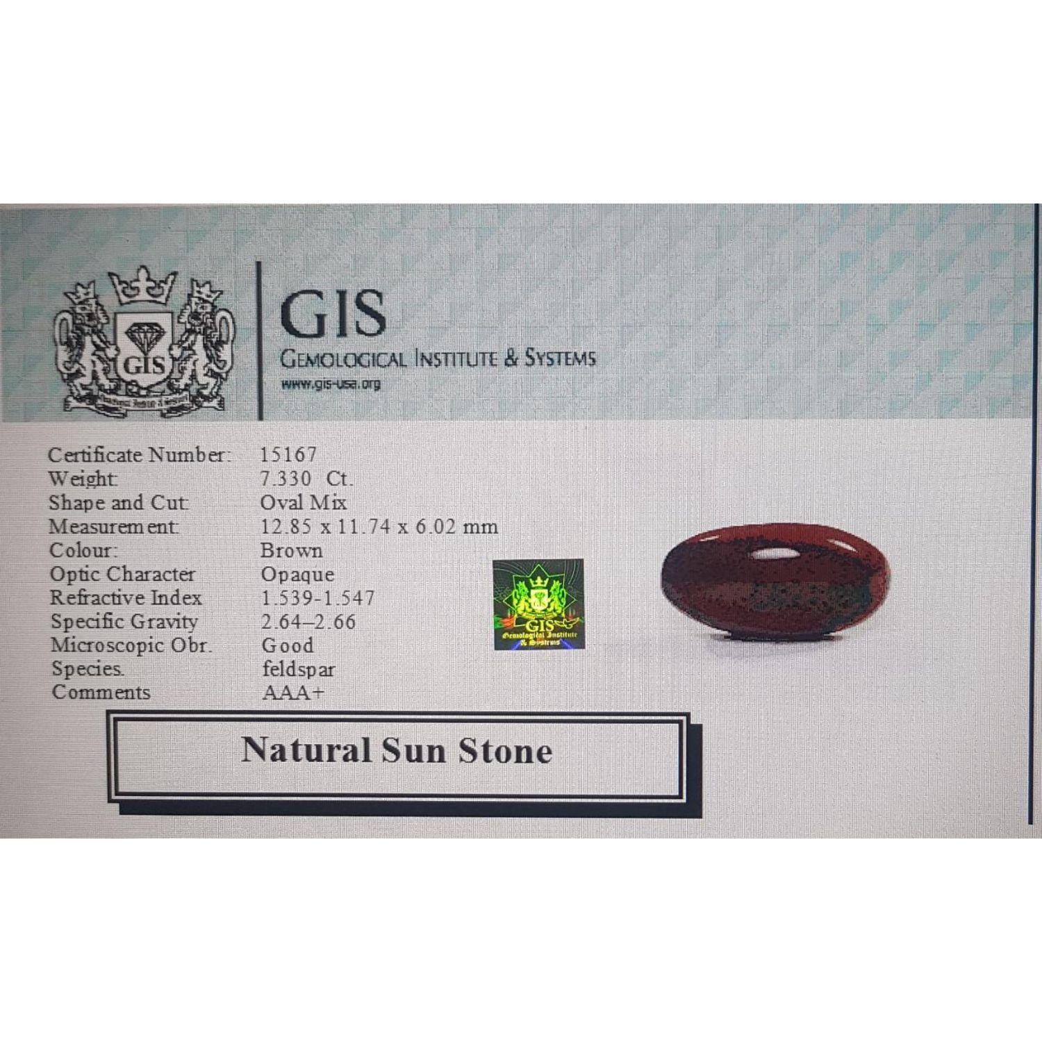 Sun Stone 7.33 Ct. Sun Stone 7.33 Ct.