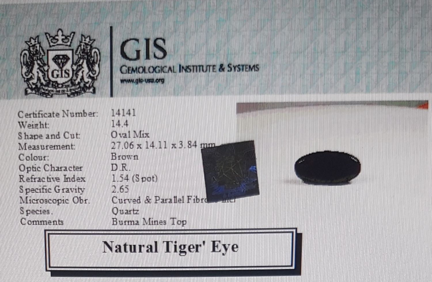 Tiger's Eye 14.4 Ct.