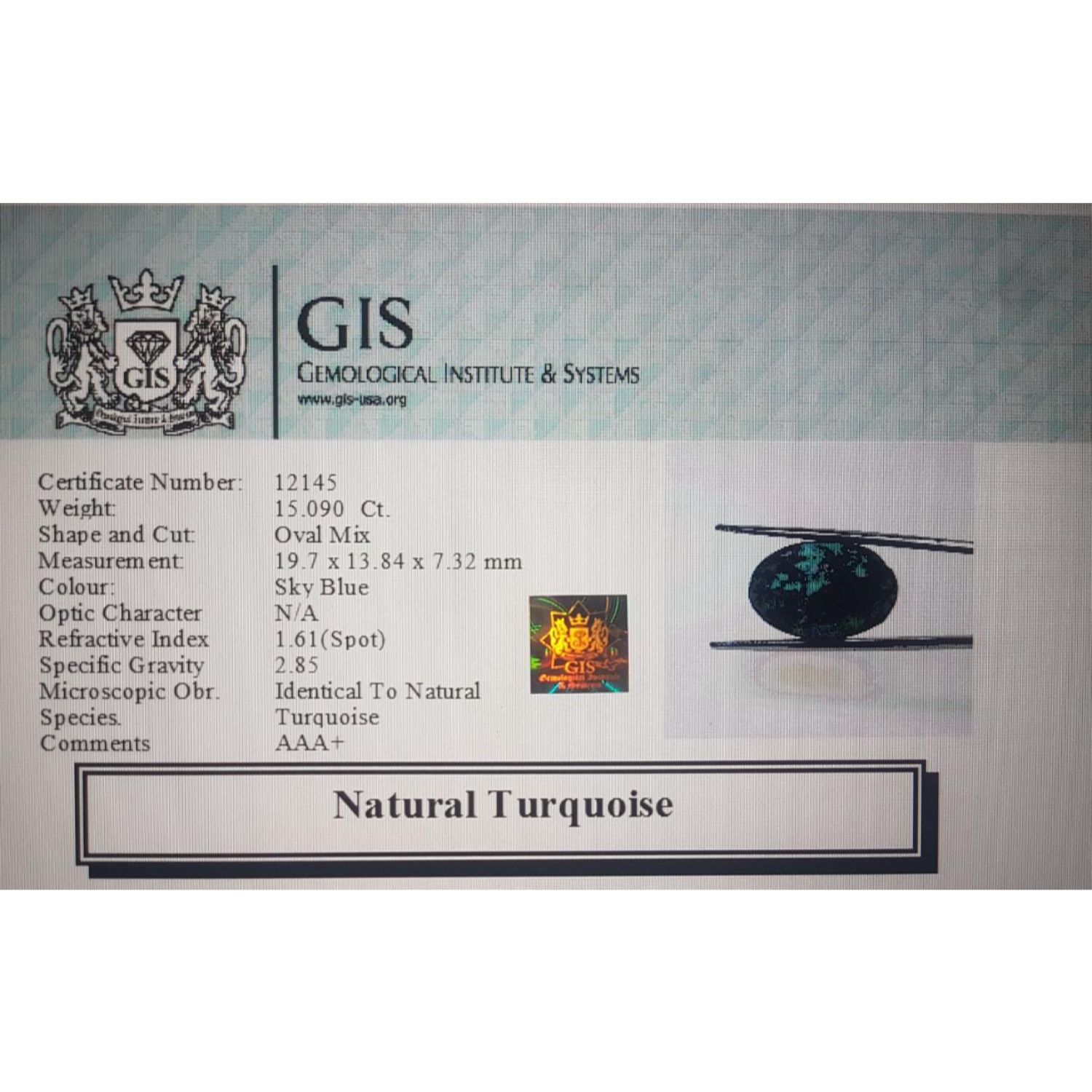 Turquoise (Irani) 15.09 Ct.