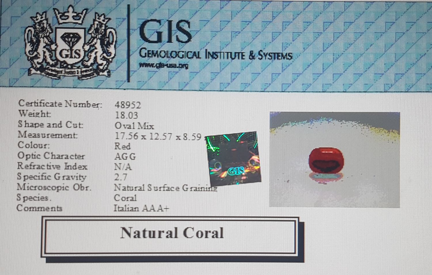 Coral 18.03 Ct.
