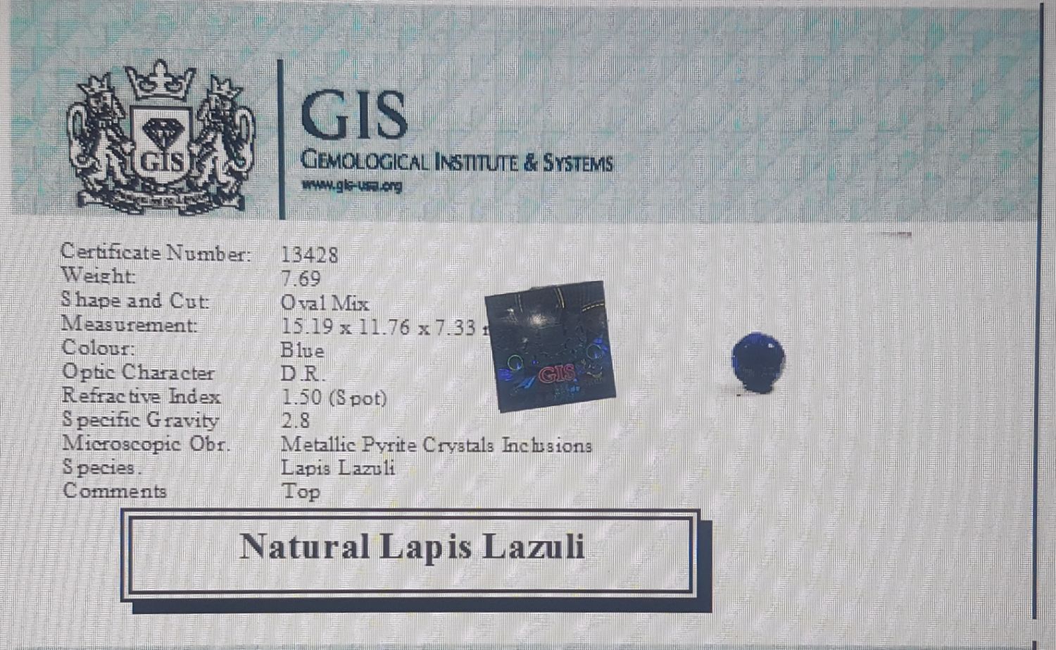 Lapis Lazuli 7.69 Ct.