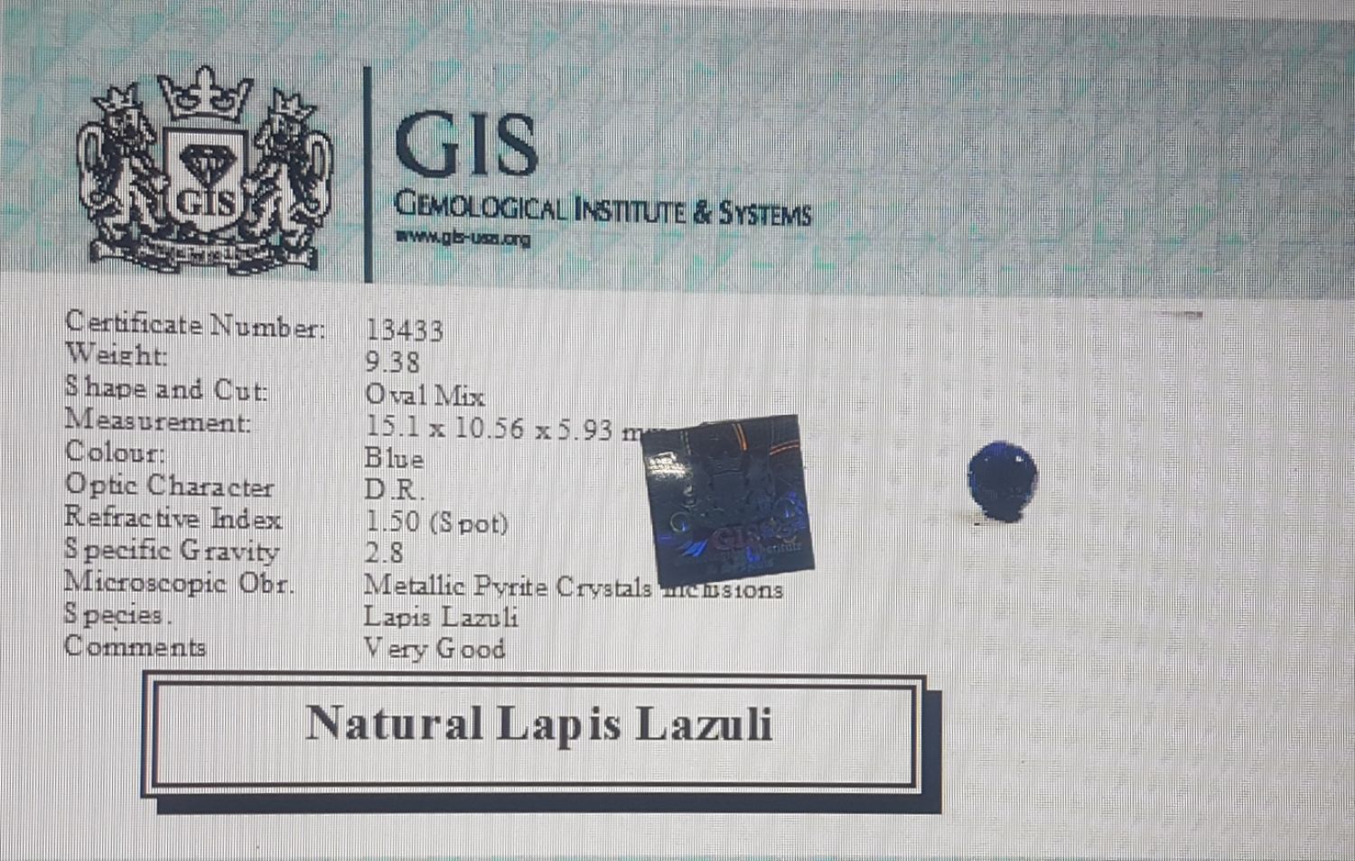 Lapis Lazuli 9.38 Ct.