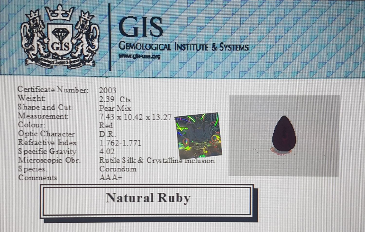 Ruby 2.39 Ct.