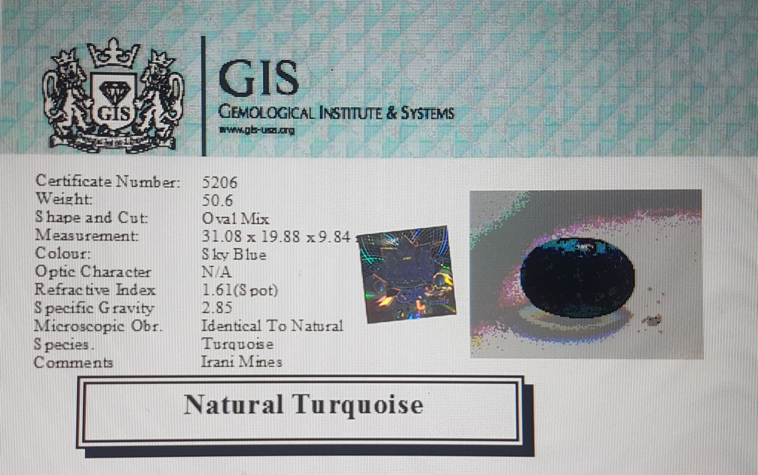 Turquoise (Irani) 50.6 Ct.